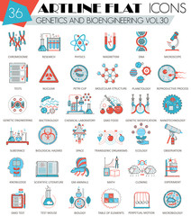 Poster - Vector Genetics and bioengineering ultra modern outline artline flat line icons for web and apps.