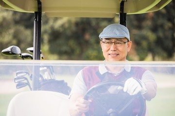 Poster - Golfer driving a golf buggy