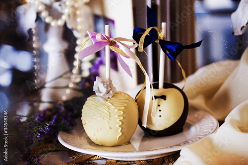 Apples In Chocolate White Black Milk Dark Wedding Table