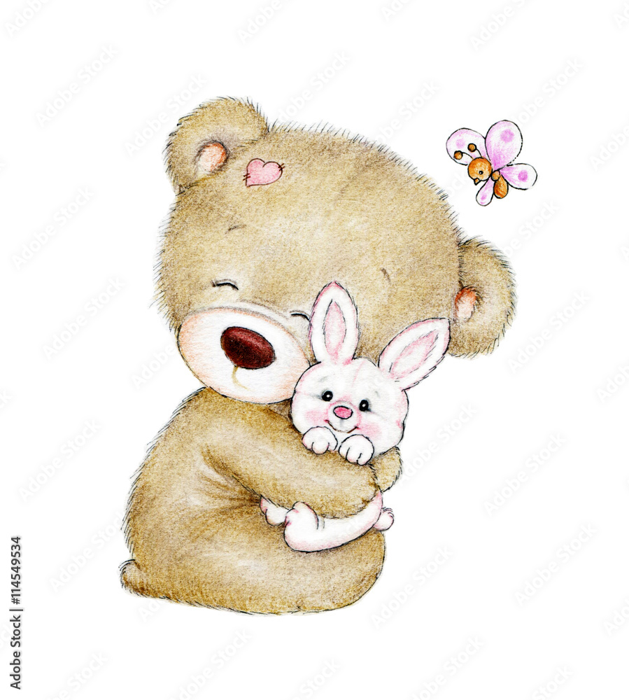 Teddy bear with bunny Stock Illustration Adobe Stock