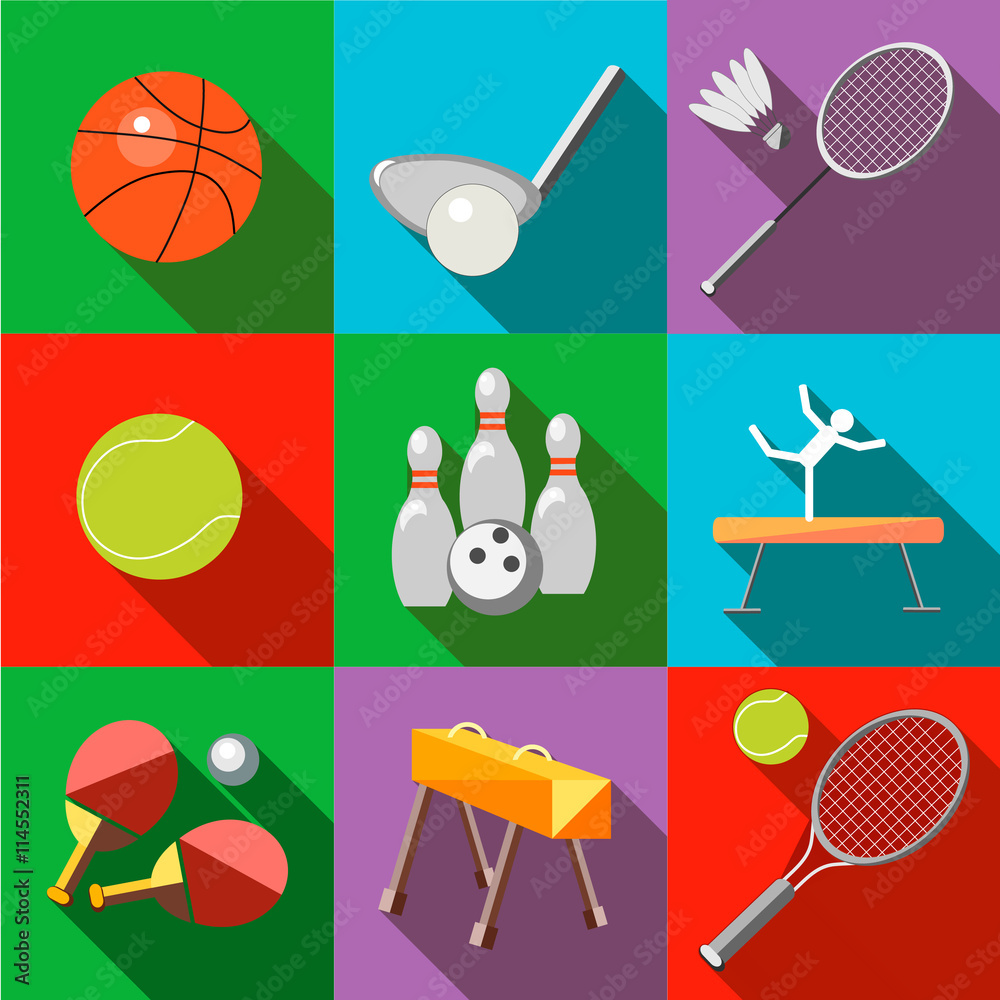 icons sports equipment with a long shadow Stock Vector | Adobe Stock