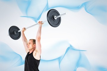 Wall Mural - Composite image of bodybuilder lifting heavy barbell weights