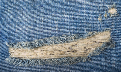 Blue torn denim jeans texture with space for text