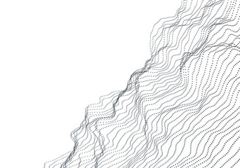 Poster - Abstract 3d rendering of waves with particles on white background. Futuristic background with lines of many low poly spheres. Design for poster, cover, banner, placard