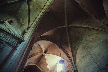 Gothic arches support the ceiling of the Aix Cathedral, Aix-en-Provence, France