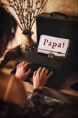 Poster - woman typing on typewriter