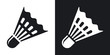 Vector badminton shuttlecock icon. Two-tone version on black and white background