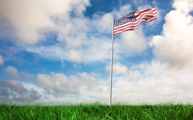 Poster - Composite image of low angle view of american flag