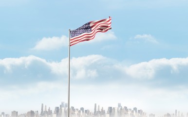 Wall Mural - Composite image of low angle view of american flag