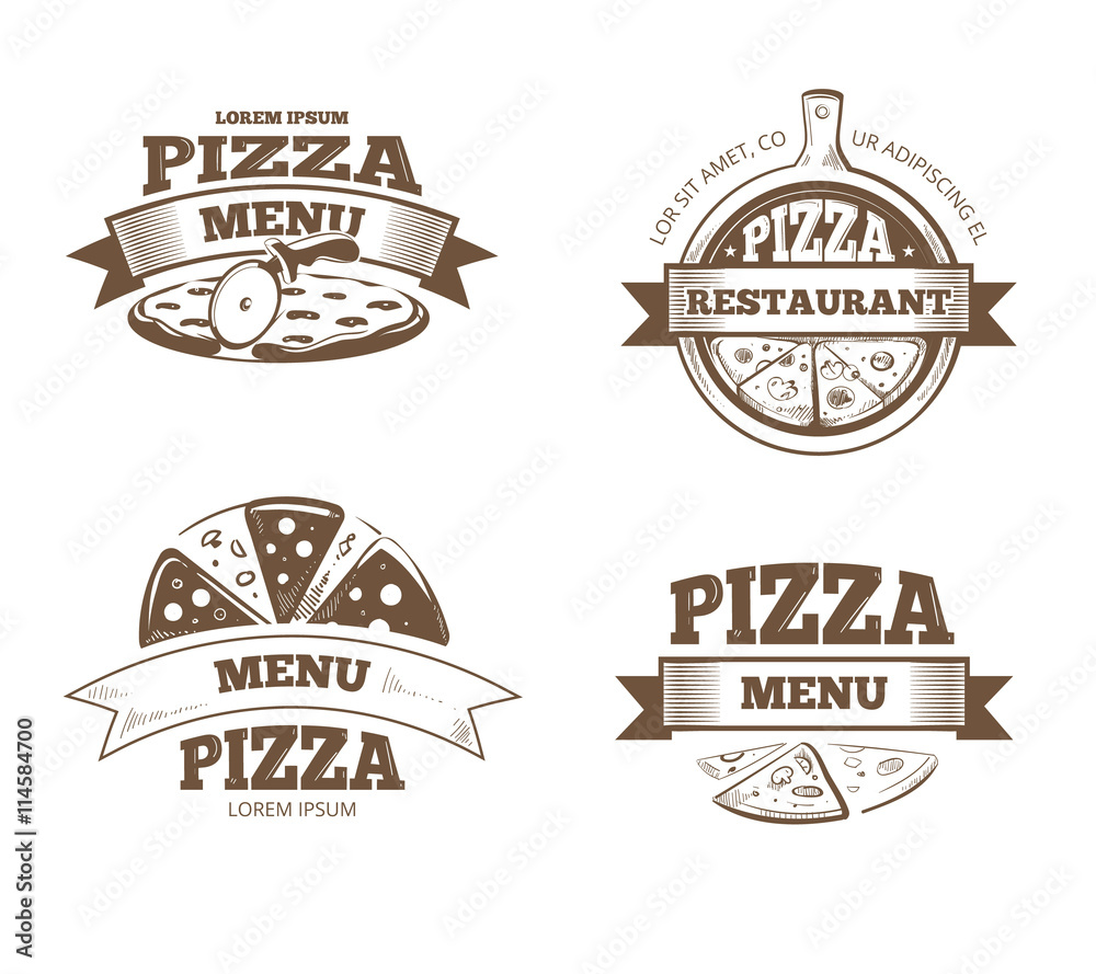 Pizza menu restaurant vector labels, logos, badges, emblems set. Logo ...
