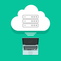Poster - Cloud computing concept vector illustration isolated, laptop connected with abstract cloud servers data, internet center technology, workstation modern tech, flat design
