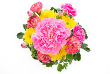 Bouquet Of Pink Carnations And Chrysanthemum Flower On White Background


