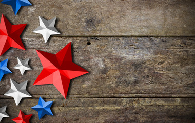 Wall Mural - star painting of the USA flag color on wooden table, high contrast and over light, vintage ton