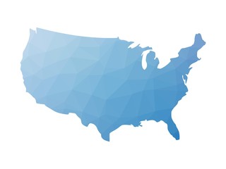 Canvas Print - Low poly map of USA. Vector illustration made of blue triangles.