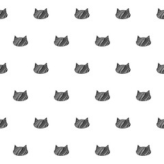 Wall Mural - Cat heads scribble sketch pattern background.