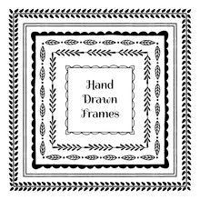 Collection Of Hand Drawn Square Frames. Vector Illustration.