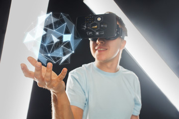 Wall Mural - happy man in virtual reality headset or 3d glasses