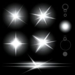 Creative concept Vector set of glow light effect stars bursts with sparkles isolated on black background. For illustration template art design, banner for Christmas celebrate, magic flash energy ray