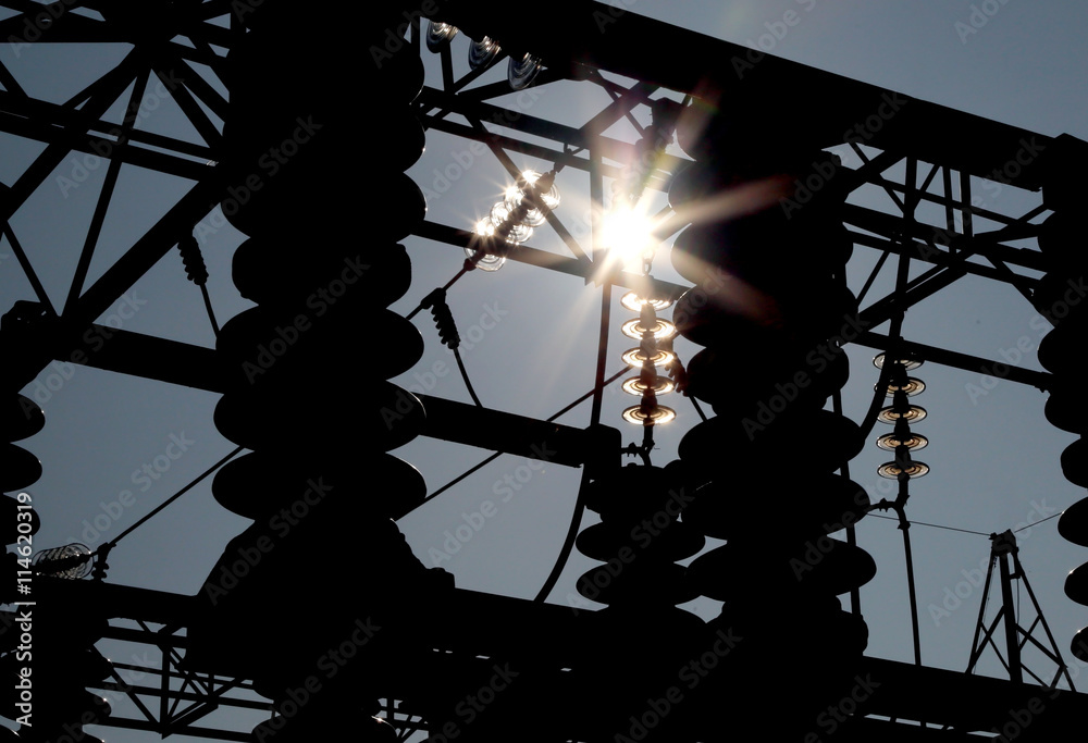 devices with backlit effect in the power plant for the productio Stock ...