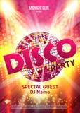 Disco party poster. Background party with disco ball