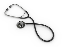 3d Rendered Black Stethoscope Isolated Over White