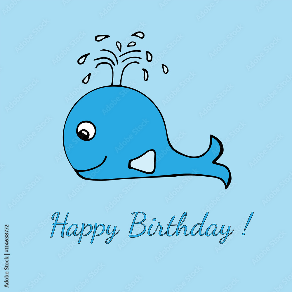 Blue little whale greeting card Happy birthday Stock Vector | Adobe Stock