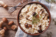 risotto with porcini mushrooms in a bowl close-up. Horizontal top view 
