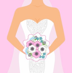 illustration of bride with a bouquet.