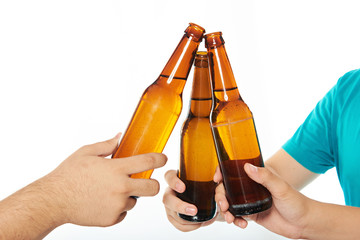 close up of beer bottles