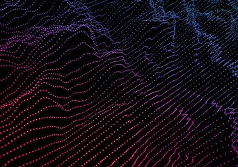 Poster - Abstract 3d rendering of waves with particles on black background. Futuristic background with lines of many low poly spheres. Design for poster, cover, banner, placard