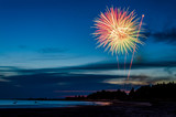 Fototapeta Tęcza - Summer fireworks. Varbla beach, Estonia.