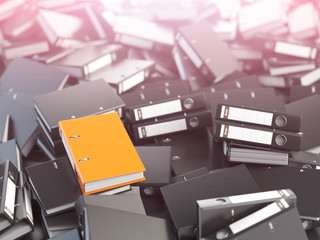 Aufkleber - One orange office binder and pile of black others.  Archive. Fil