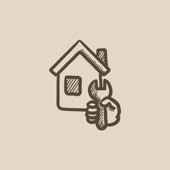 Sticker - House repair sketch icon.