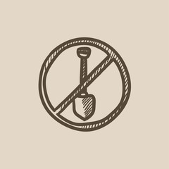 Sticker - Shovel forbidden sign sketch icon.