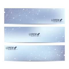 Poster - Geometric abstract banners. Molecule and communication background for website templates. Geometric abstract background with connected line and dots. Vector illustration.