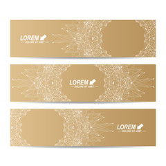 Poster - Geometric abstract golden banners. Molecule and communication background for website templates. Geometric abstract background with connected line and dots. Vector illustration.
