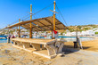 Market stand which is used to present and sell fresh fish in Mykonos port, Cyclades, Greece