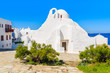 A white Paraportiani church in Mykonos town, Cyclades islands, Greece