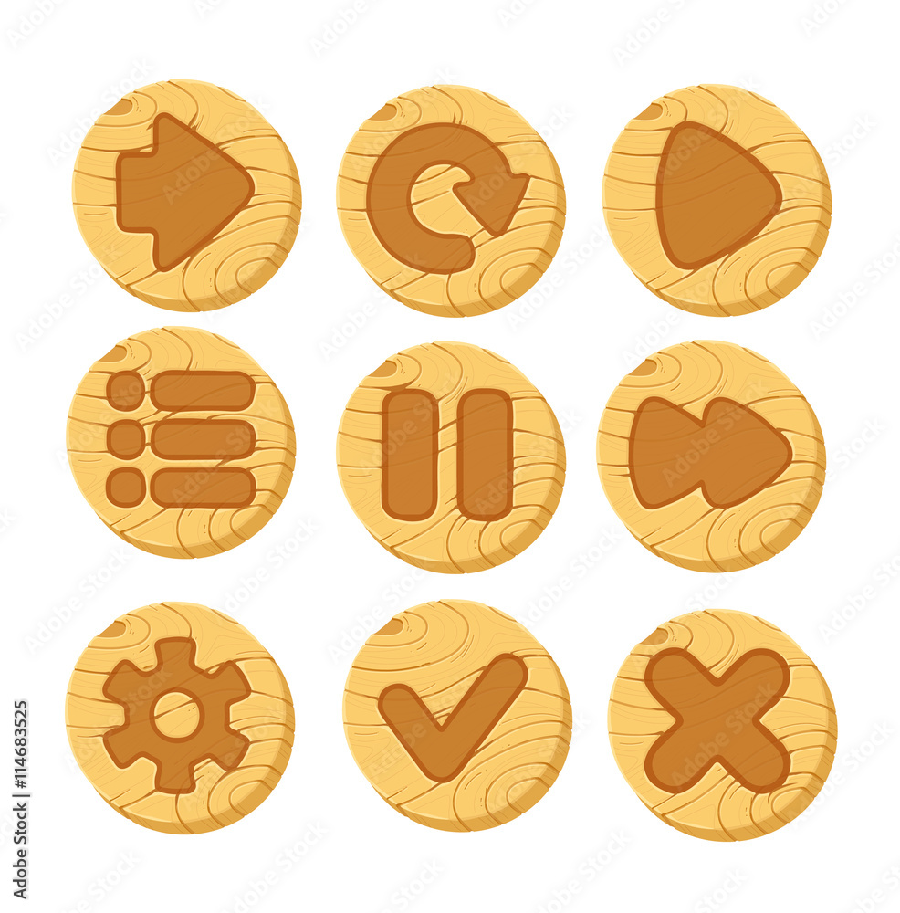 cartoon wooden vector buttons for game Stock Vector | Adobe Stock