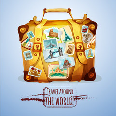 Canvas Print - Touristic Suitcase With Stamps