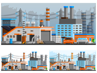 Wall Mural -  Industrial Buildings Compositions Set