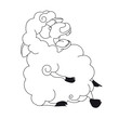 Vector illustration in black and white for children with laughing sheep to be colored on paper with brushes or pastels