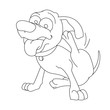 Dog than scratches his ear for coloring book page. Vector illustration for children in black and white to be colored on paper with brushes or pastels