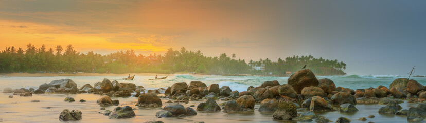 Wall Mural - romantic untouched tropical beach on sunset, sri lanka