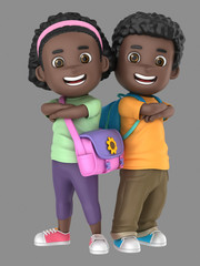 Wall Mural - 3d illustraion of cute african american little boy and girl confident and proud wearing bags