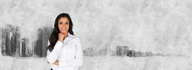 Wall Mural - Businesswoman With Skyline