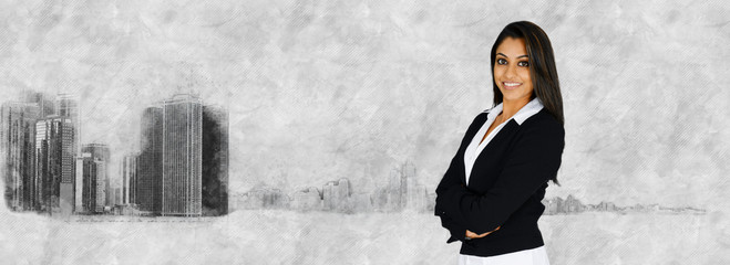 Poster - Businesswoman With Skyline