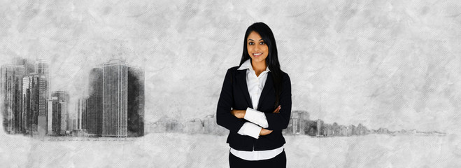 Poster - Businesswoman With Skyline