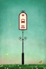 Background  For  Card Or Poster With Bus Stop Sign
