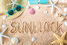 Sunblock Text In The Sand